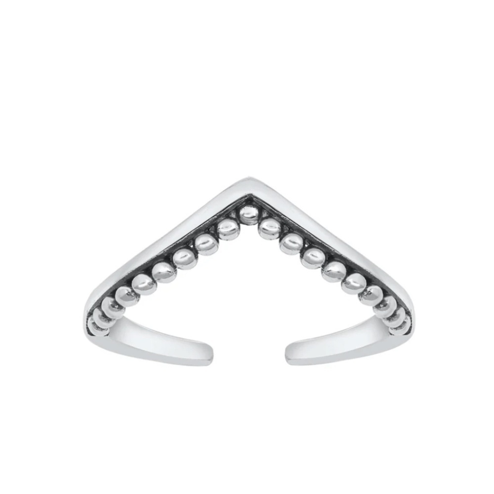 Sterling Silver Toe Ring – V Shape with Beaded Detail | Adjustable